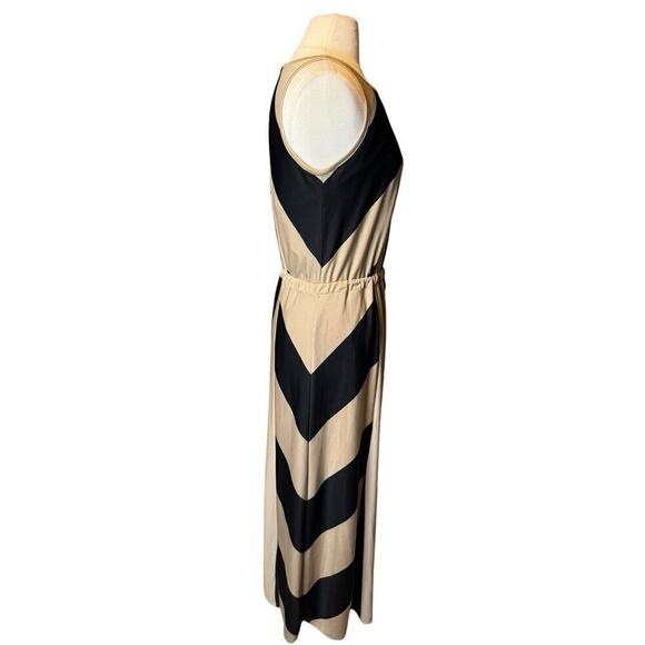 Coldwater Creek Sleeveless Maxi Dress Black Tan Size 4 Fully Lined - Picture 5 of 8